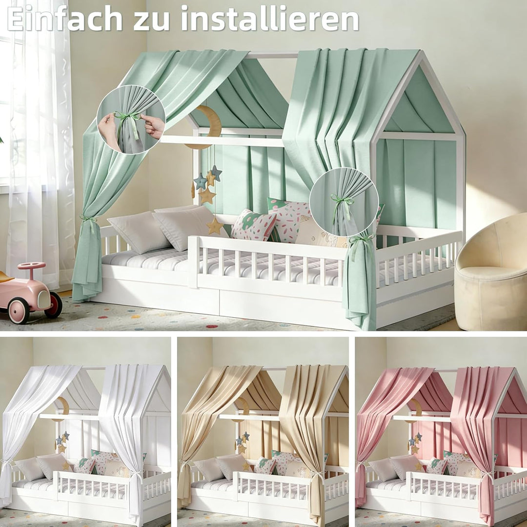 Hausbett Himmel in 5 Farben, 2er-Set Betthimmel Hausbett aus weichem Baumwollstoff – Stoffhimmel für