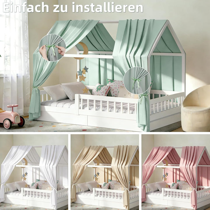 Hausbett Himmel in 5 Farben, 2er-Set Betthimmel Hausbett aus weichem Baumwollstoff – Stoffhimmel für