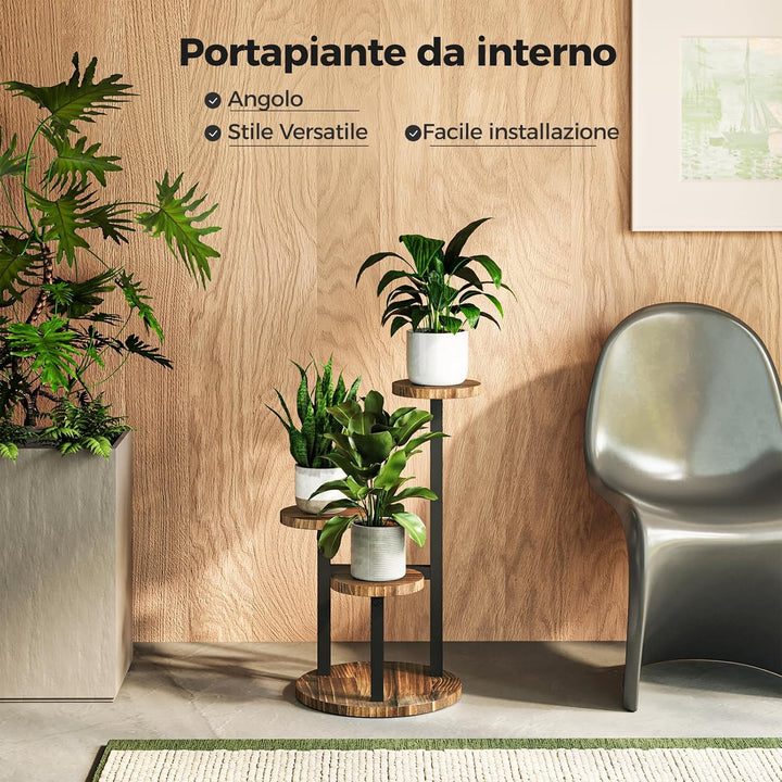 Bamworld Blumenständer Holz Pflanzenständer Pflanzenregal Indoor Blumenregal Kleines Metall Blumenst