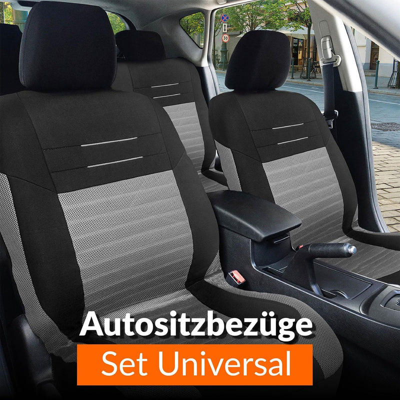 Upgrade4cars Auto-Sitzbezüge Grau Schwarz | Auto-Schonbezüge Set für Vordersitze & Rückbank | Auto-S