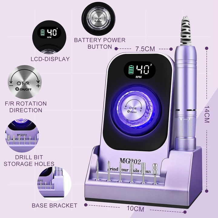 Nagelfräser für Gelnägel mit Aufbewahrungsbox, 40000U/Min 12in1 Elektrische Nagelfeile Nagelfräser P
