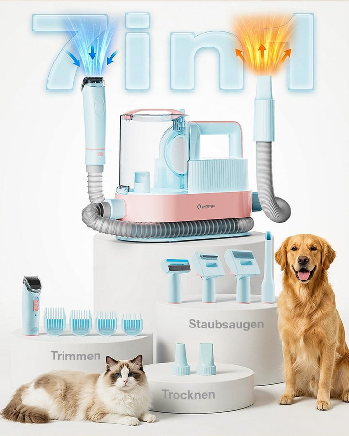 Hundeschermaschine mit Staubsauger, 7-in-1 Tierpflege Set mit 11000 Pa Saugkraft, Leise Fellpflegege