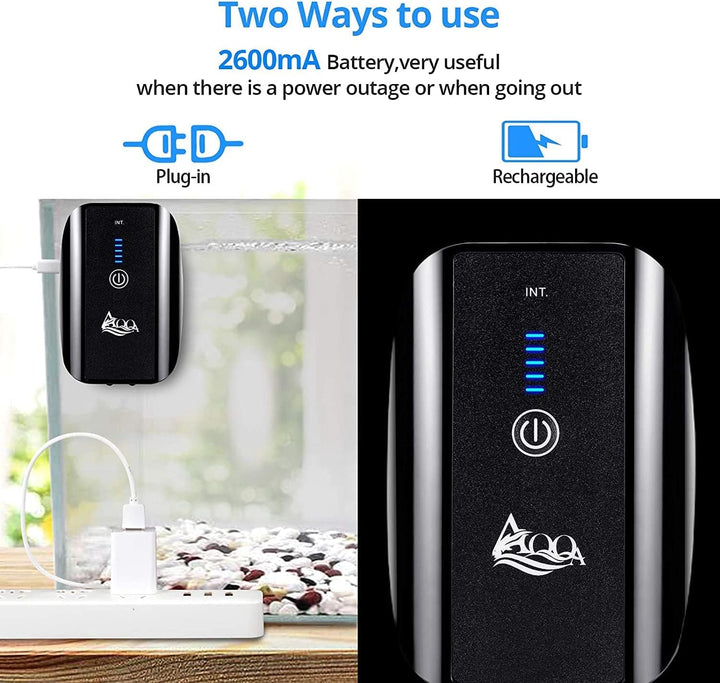 AQQA Aquarium Luftpumpe,2.5W Leise Sauerstoffpumpe für Aquarium, Aquarium Sauerstoffpumpe,Multifunkt