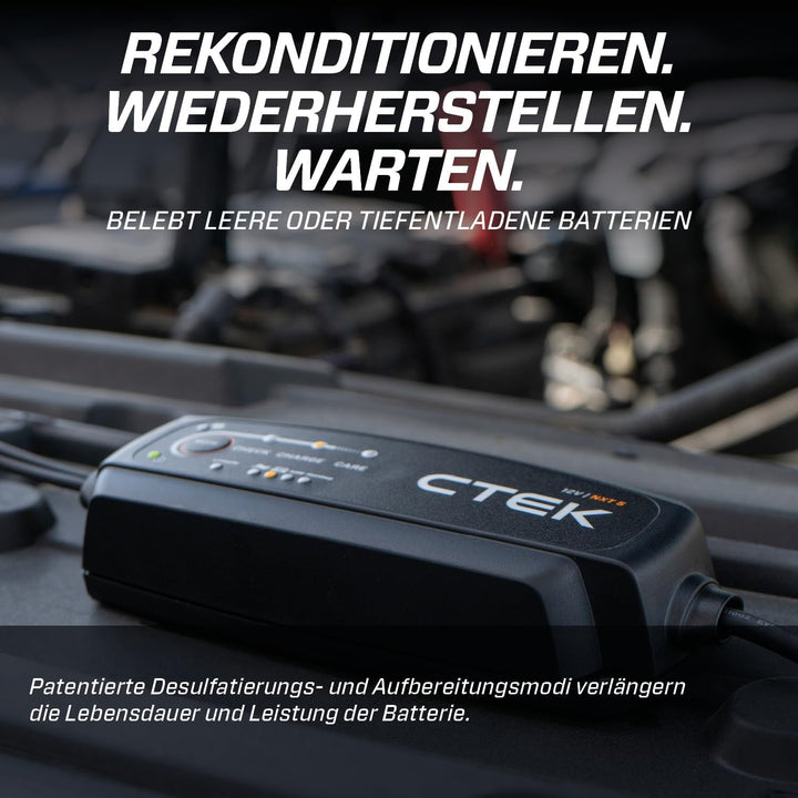 CTEK NXT 5 Smart-Batterieladegerät 12 V, 5 A, kompatibel mit Blei-Säure- und Lithium-Batterien, Reko