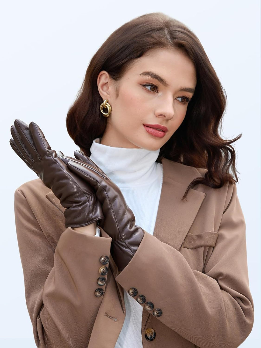 Knuffnee Damen Winter Lederhandschuhe Warme Gefüttert Handschuhe Autofahren Handschuhe Kaffee S, Kaf