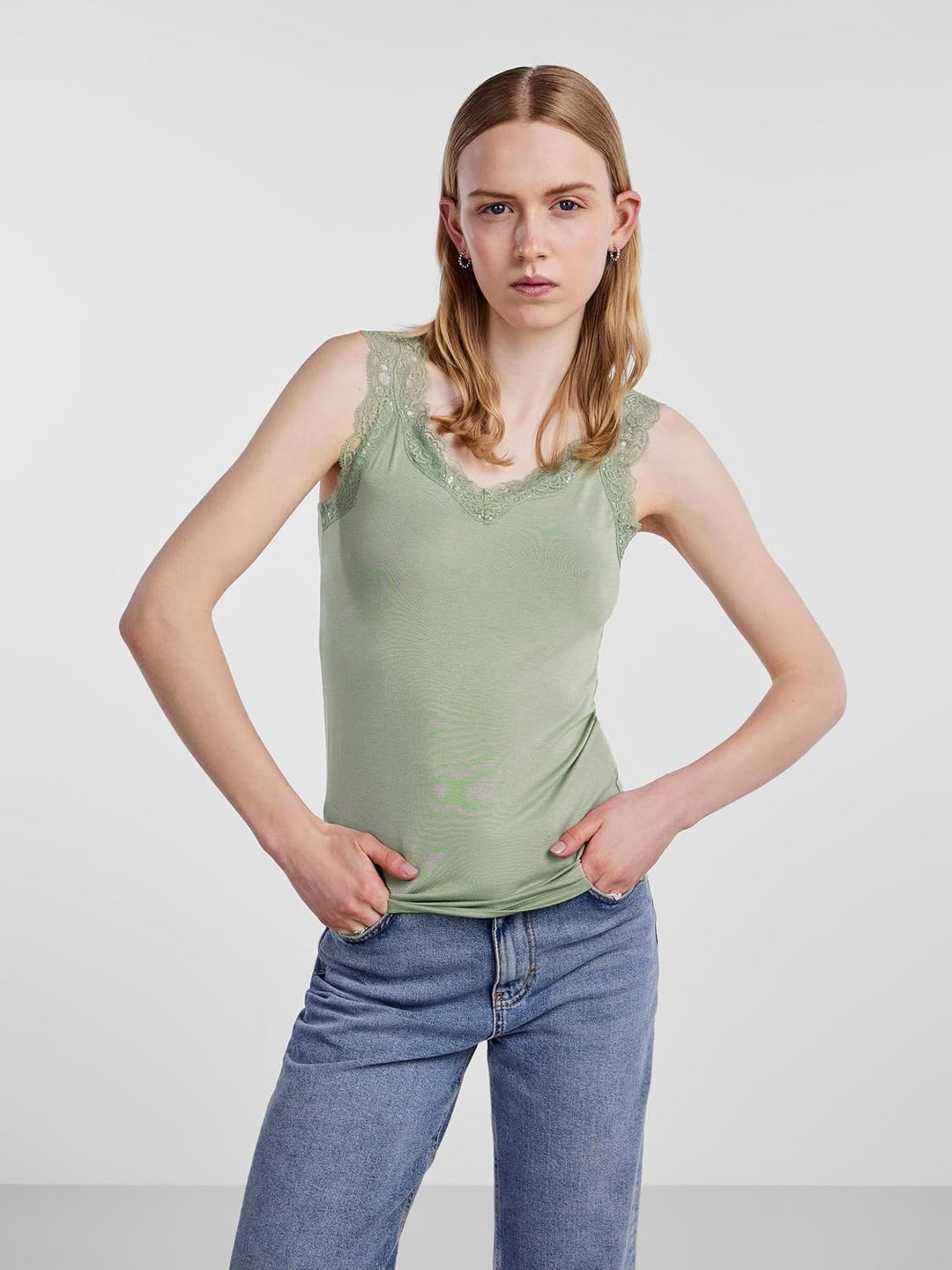 PIECES Damen Pcbarbera Lace Noos Bc Top XS 1x Desert Sage, 1x Balsam Green, 1x China Blue, XS 1x Des