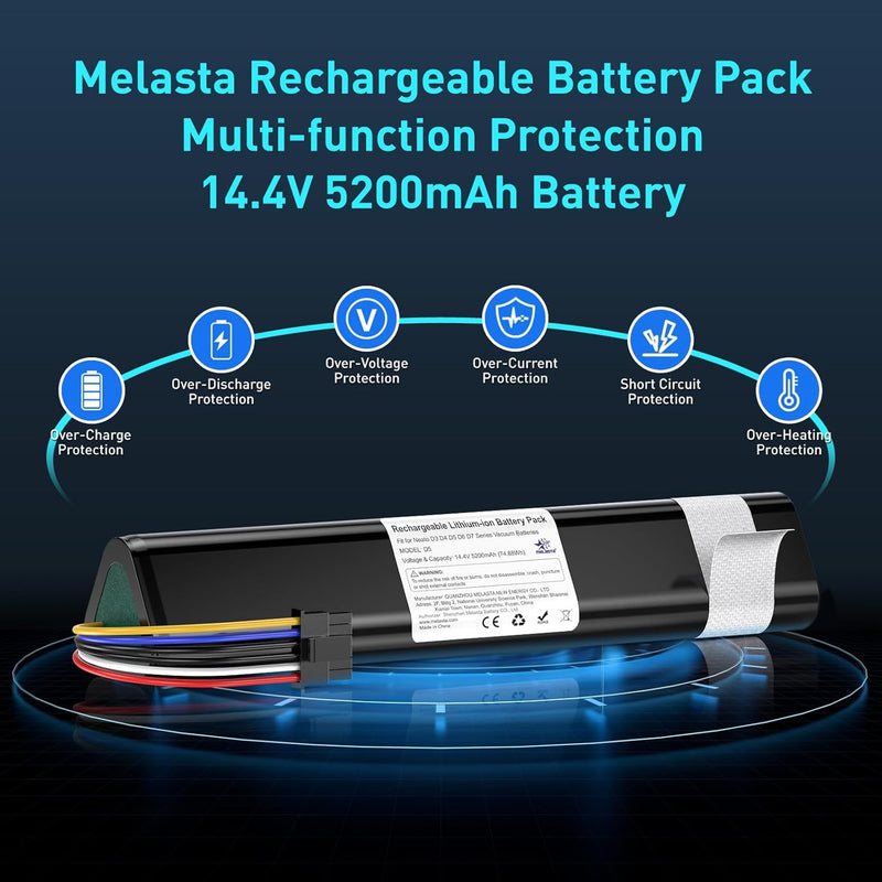 melasta Akku 14.4V 6500mAh für Neato Staubsauger, Lithium-Ionen Akku für NeatoBotvac D3 D4 D5 D6 D7