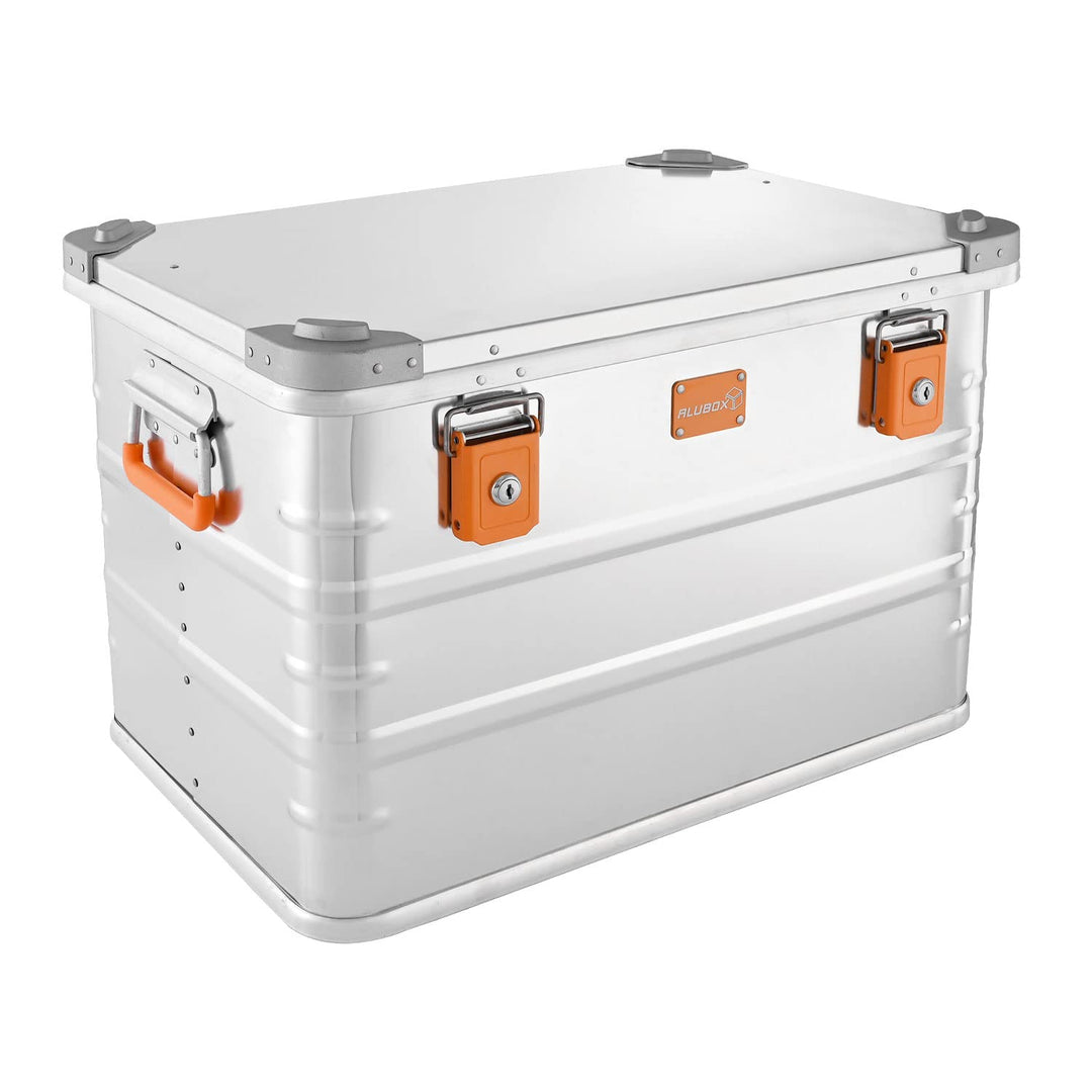 Alubox Alukiste abschliessbar E78 - Premium Aluminium Lagerbox 78 Liter - Deckel mit Aluminium Druck