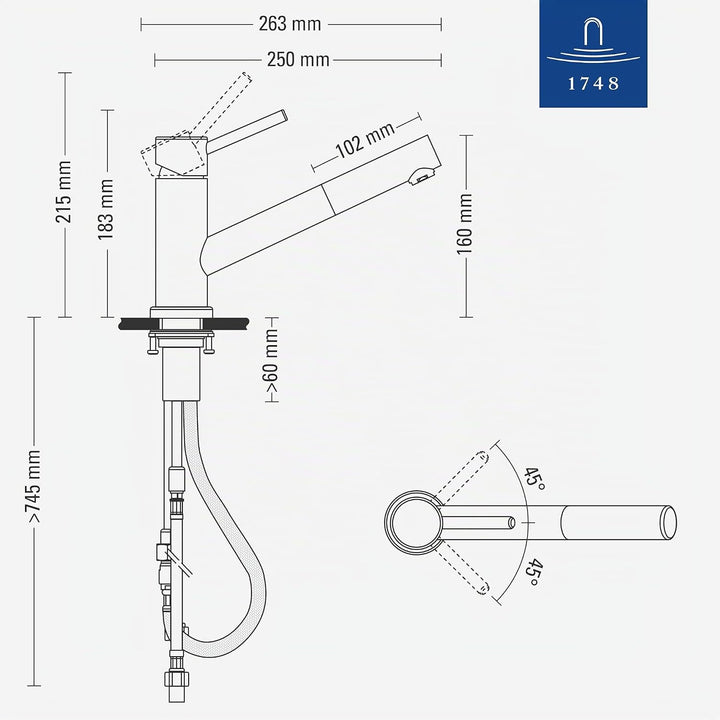 Villeroy &amp; Boch Como Shower | Hochdruck | Einhand-Küchenarmatur mit herausziehbarer Handbrause | Ant