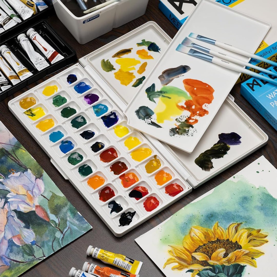 MEEDEN Luftdichte Wet Palette: Mischpalette mit 33 Wells & Deckel - Aquarell Palette mit grossen Mis