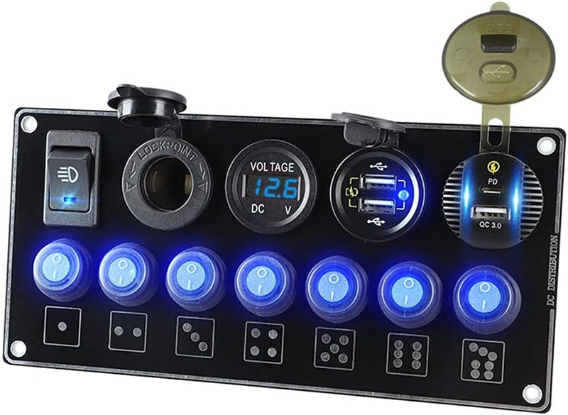 Asudaro LED Voltmeter Schalter Panel 6 Gang Schalter Panel Wasserdichte Dual USB Ladegerät Kippschal