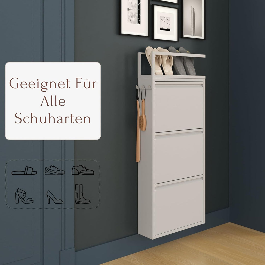 furni24 Schuhschrank Schmal – Platzsparender Metall-Schuhschrank mit Magnetklappen, Platz für 6-10 P