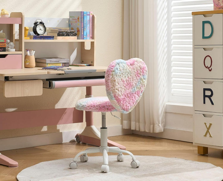 chairus Kinder Schreibtischstuhl aus Kunstfell Höhenverstellbarer Drehstuhl ohne Armlehnen Studienst