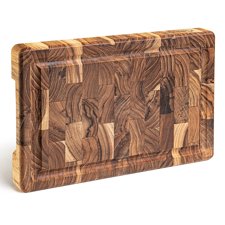 Erreke Schneidebrett Holz, Holzbrett Küche, End Grain Teakholz Dicke 3.2cm, Schneidebrett Hirnholz,