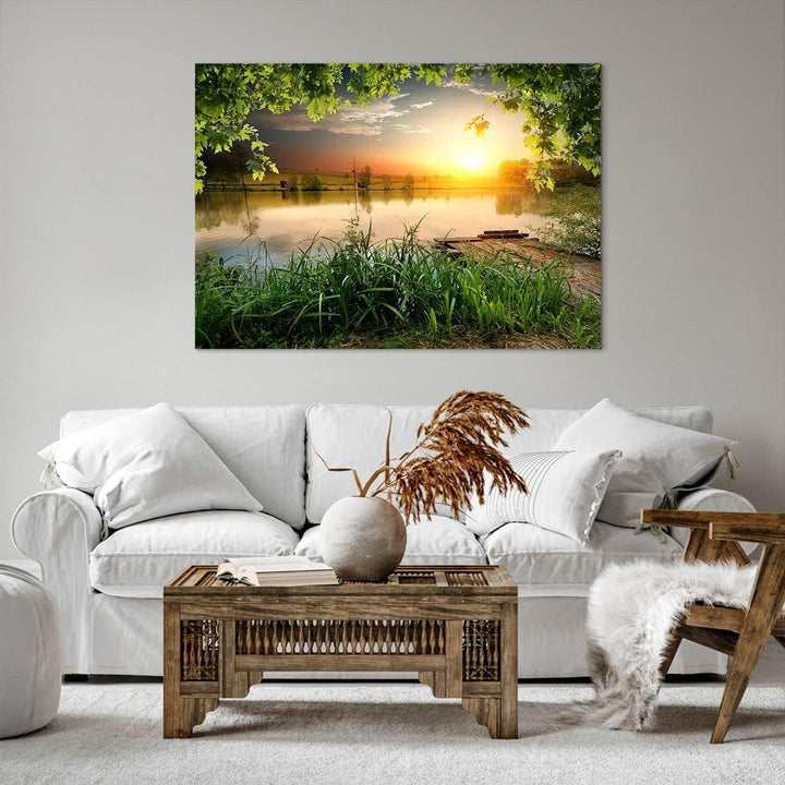 ARTTOR Bilder auf Leinwand 100x70cm Leinwandbild mit Rahmen Brücke See Gross Wanddeko Bild Schlafzim