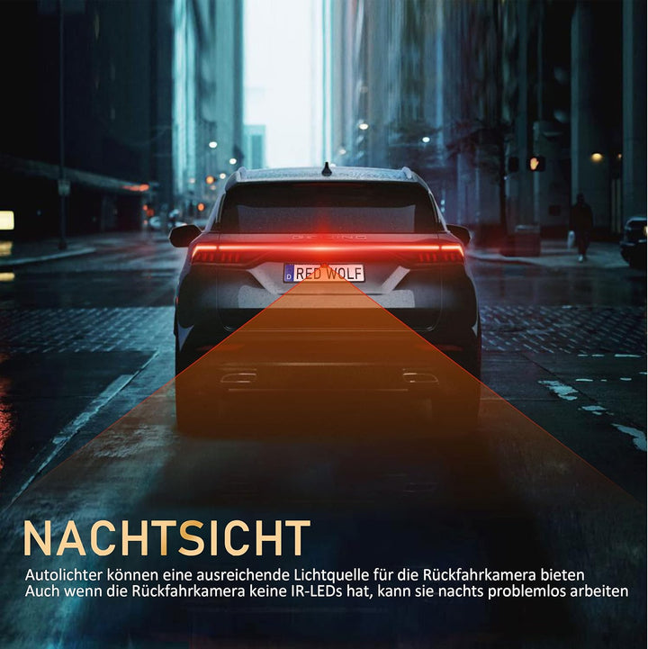 RED WOLF Rückfahrkamera Kennzeichenhalter Nummernschild mit Kamera NTSC PAL Guideline Einparkhilfe m