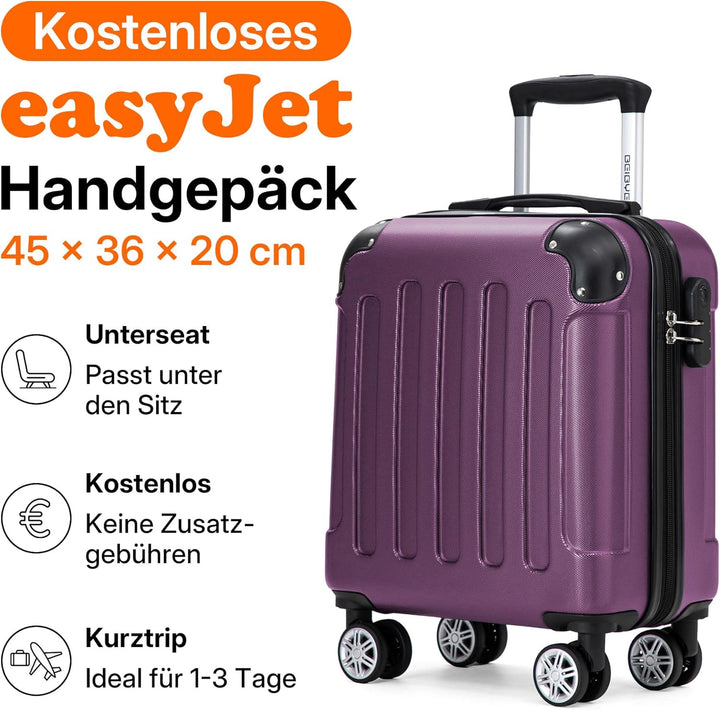 BEIBYE Handgepäck Koffer 45x36x20 cm – Untersitzkoffer für EasyJet, kleines Kabinengepäck aus ABS, V