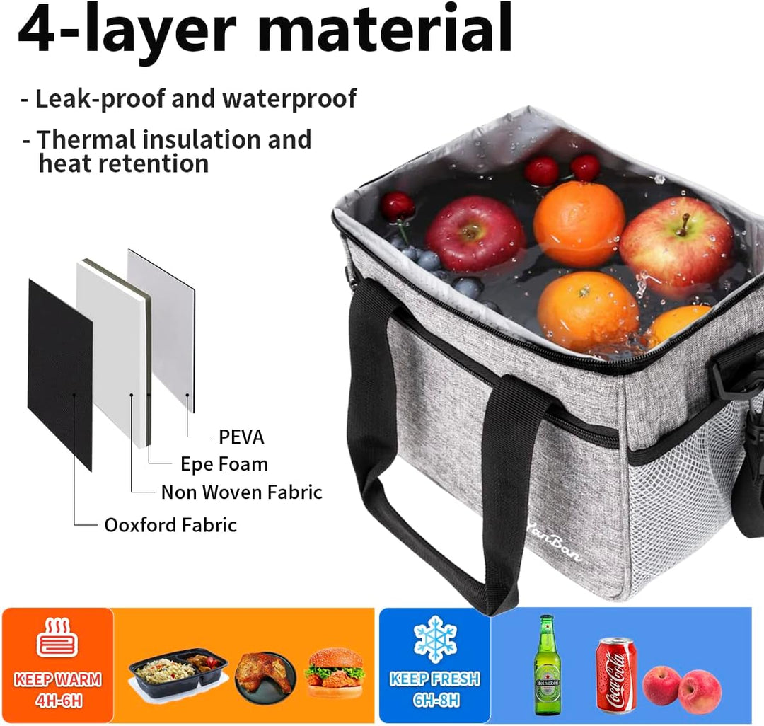 10L Lunchtasche Kühltasche Picknicktasche für Picknick/Strand/Arbeit/Reise, Grau