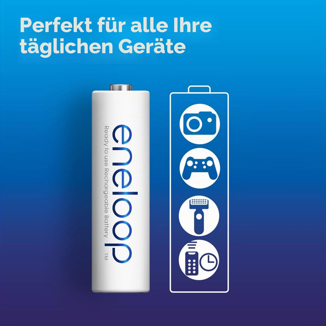 eneloop Smart Ladegerät, für 1-4 AA/AAA NI-MH Akkus & AAA/Micro NI-MH Akku, 4er-Pack, Kapazität mit