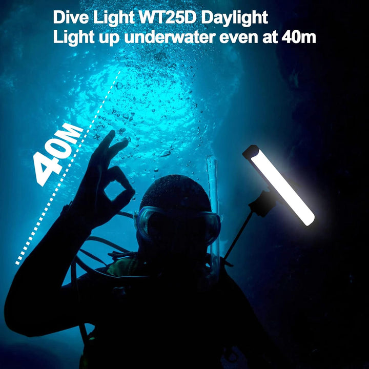 Godox WT25D Tauchgang Licht LED Videolichtstab lP68 wasserdichte Rate CRI 96+ und TLCI 96+, 5600K Ei