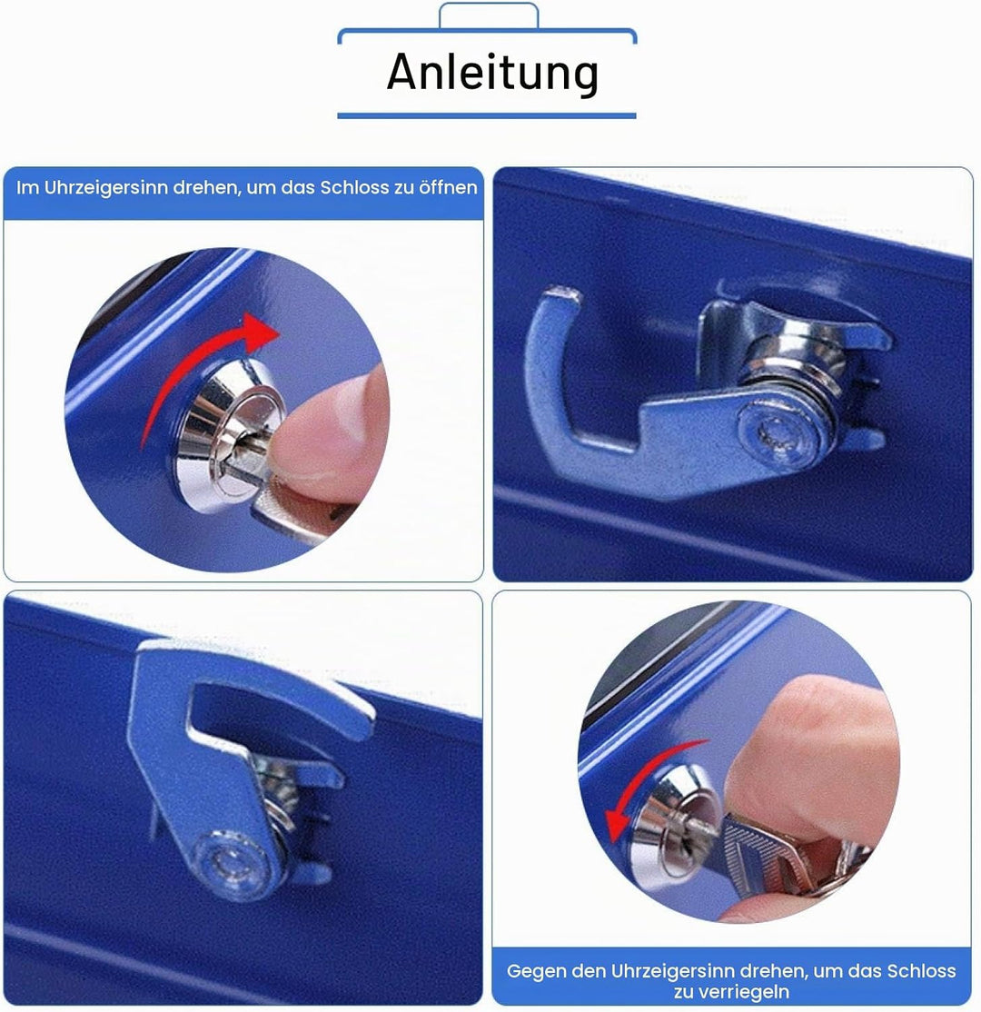 Geldkassette, Feuerfeste Wasserdichte Box Mini Tragbarer Stahl Geldkasse Abschliessbar Bargeld Geld
