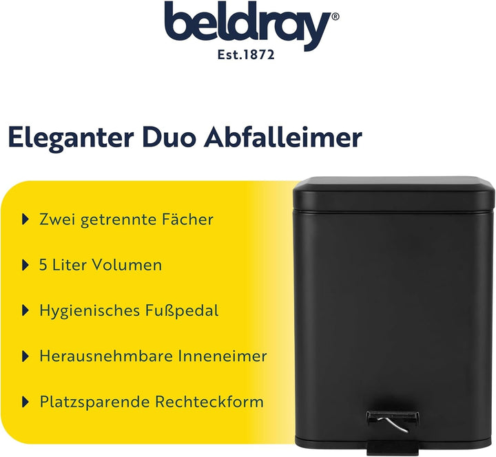 Beldray Doppel-Fach-Abfalleimer - 5 Liter, doppelte Trennung, rechteckig, Müll/Abfall, herausnehmbar