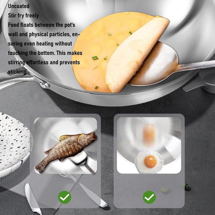 Denash Chinesische Wok -Pfanne 304 Edelstahl Nicht -Stick -Rührpfanne mit Griff, für Induktions -Ele
