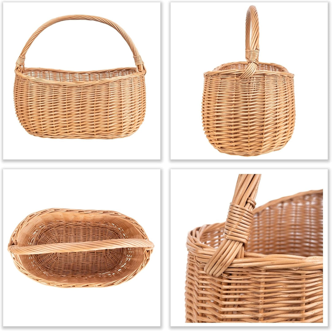 Creative Home Einkaufskorb Weidenkorb mit Henkel Picknickkorb | 45 x 26 x 41 cm (+/- 2 cm) | Handgef
