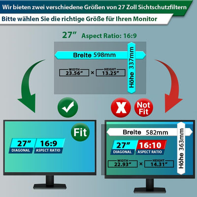 STARY [2 Stück Computer Sichtschutzfilter 27 Zoll 16:9 Seitenverhältnis, Blaulicht Blendfrei Abnehmb