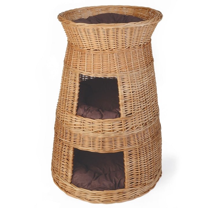 WEIDENPROFI Katzenkorb, Katzenturm aus Heller Weide inkl. 3 Kissen, Grösse ca.: Ø 48 – 58 cm x 82 cm