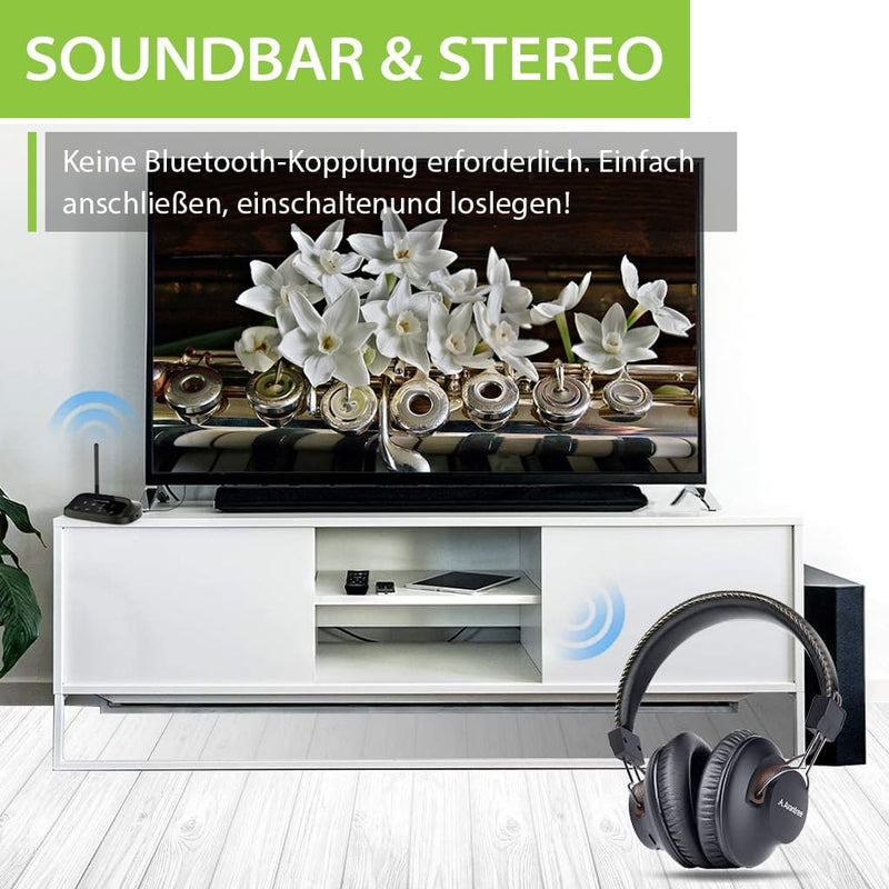 Avantree HT5009-40 Std Kabellose Kopfhörer für Fernseher mit Bluetooth-Sender (OPTISCH RCA AUX), Pas