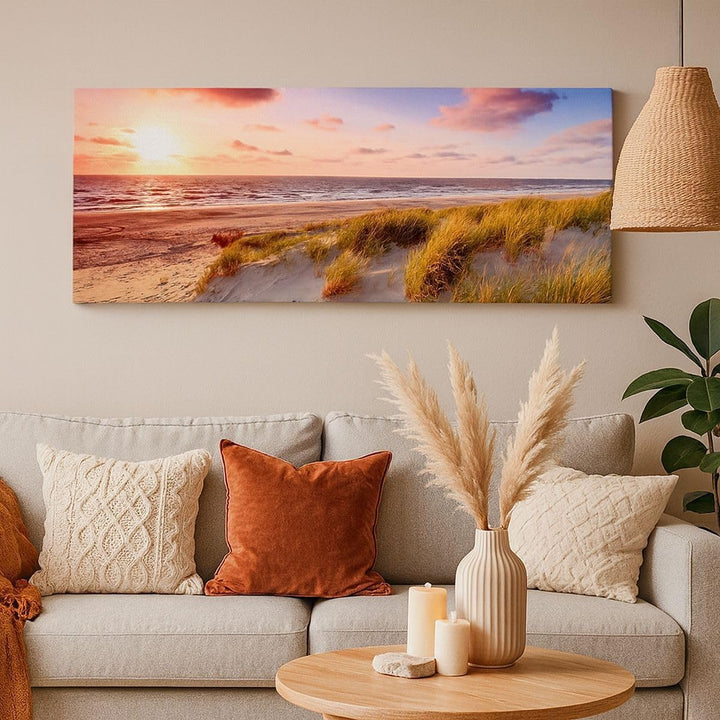 Wandbilder Dekoration Wohnzimmer Meer Strand Düne Panorama Bilder auf Leinwand 120x50cm Leinwandbild