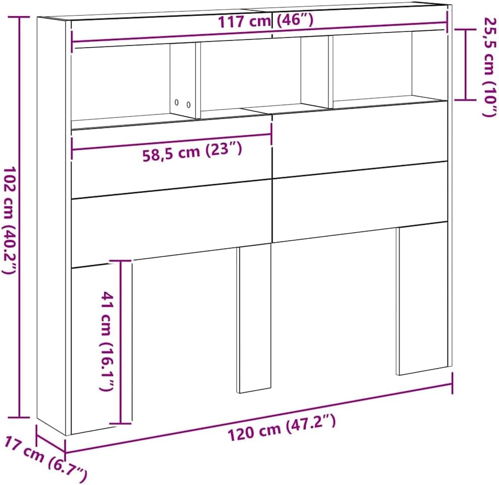 vidaXL Artisan Eichen Kopfteil mit blauen Regalen Massives Holzdesign Stylisches und funktionales Be