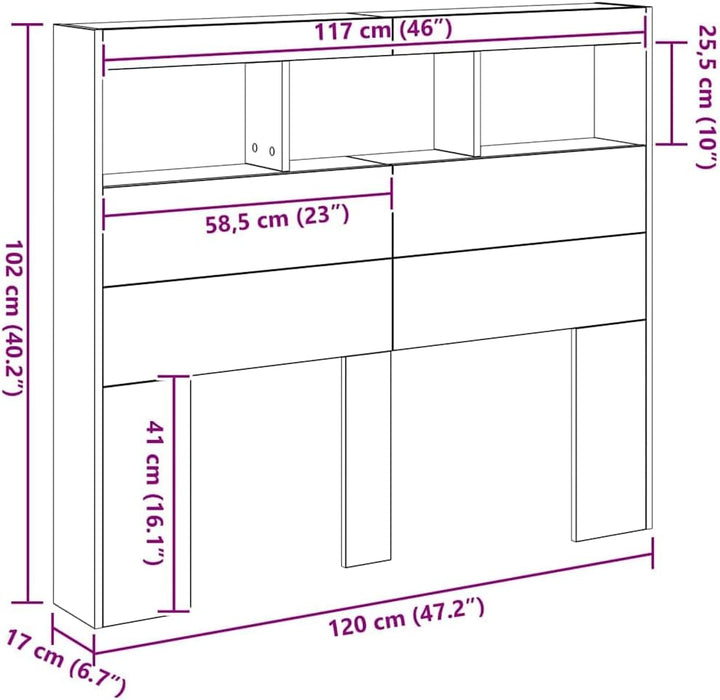 vidaXL Artisan Eichen Kopfteil mit blauen Regalen Massives Holzdesign Stylisches und funktionales Be
