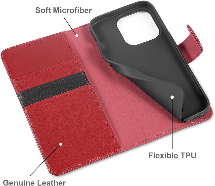 LENSUN Echtleder Hülle für iPhone 15 Pro, Handyhülle [Echtes Leder][Magnetverschluss][RFID Schutz] H