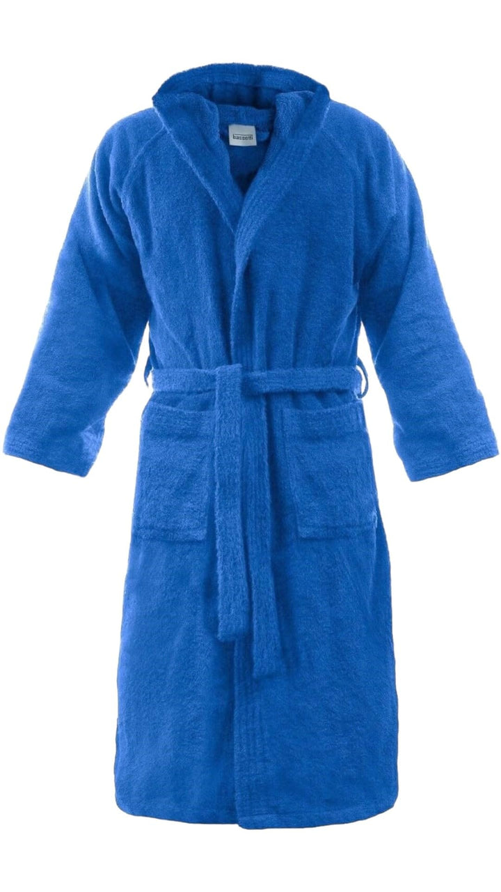 Bassetti Bademantel aus Frottee, 100 % Baumwolle, einfarbig, lang, mit Kapuze und Taschen, sehr saug
