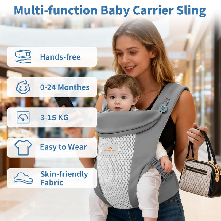Babytrage - Superweiche 3D-Air Baby Tragegurt Neugeborene ab Geburt (0–24 Monate), On the Go 4-in-1