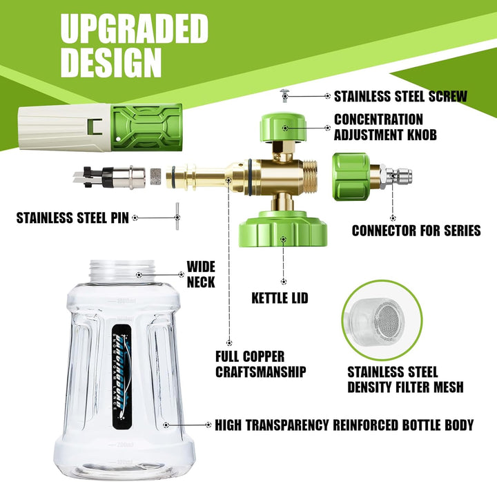 Schaumkanone Schneeschaumlanze, 1L Einstellbare Schaumlanze Schaumdüse mit 1/4 Schaumkanone Einstell