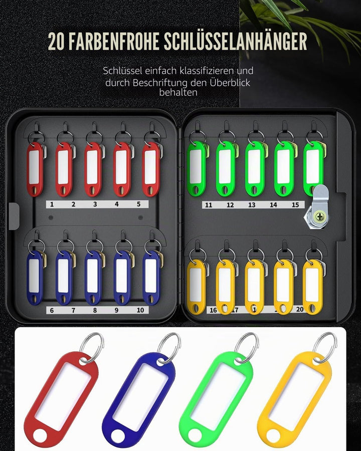 Uniclife Schlüsselschrank mit 20 Positionen, mit Schlüsselschloss, Wandmontage, schwarz, Sicherheits