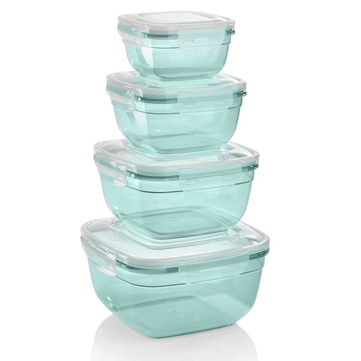 Grizzly 4er Set Frischhaltedosen (0,5L, 0,9L, 1,5L, 2,4L), quadratisch, Kunststoff, 100% luft-/wasse