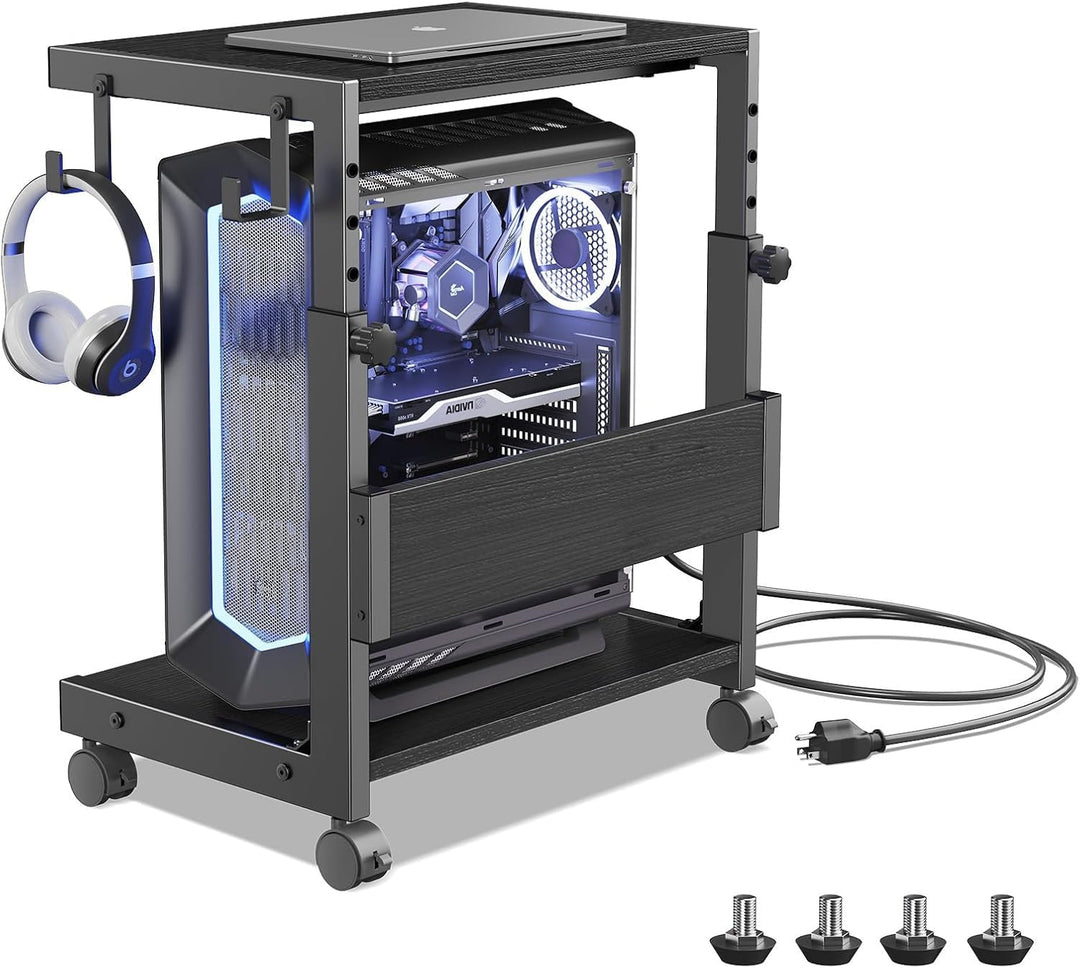 Höhenverstellbarer Computer-Tower-Ständer mit 2 Etagen & Stauraum – Bodenstehender PC-Ständer für AT