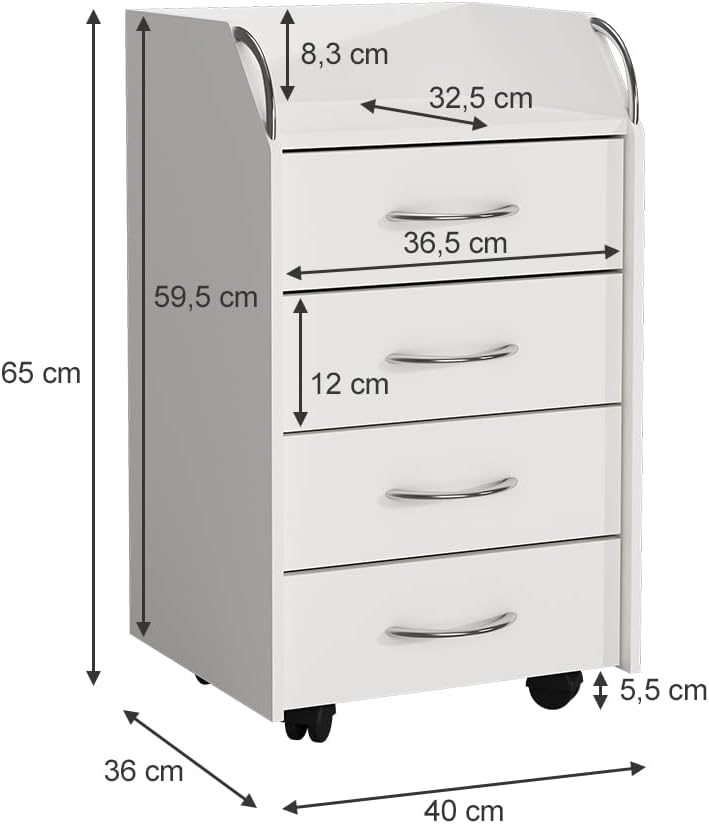 Vicco Rollcontainer Gwendolyn, Weiss, 40 x 36 cm mit 4 Schubladen