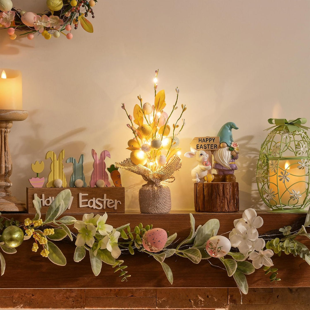 Valery Madelyn 28cm Ostereierbaum mit Licht, Bunte Eier Zweig Baum Dekorationen mit LED Lichtern und