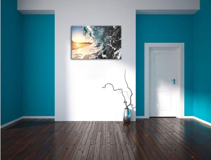 Pixxprint Riesen Welle bei Sonnenaufgang B&W Detail, Format: 100x70 auf Leinwand, 100x70