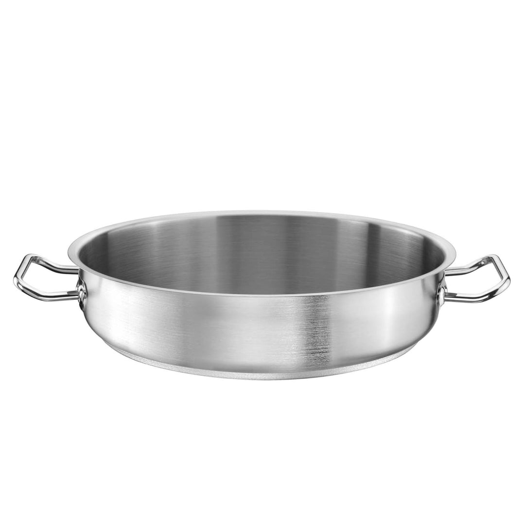 flacher Topf Durchmesser 44 cm PRO | Fassungsvermögen 16 l, Höhe 11 cm | Edelstahl | Gefütterter Bod