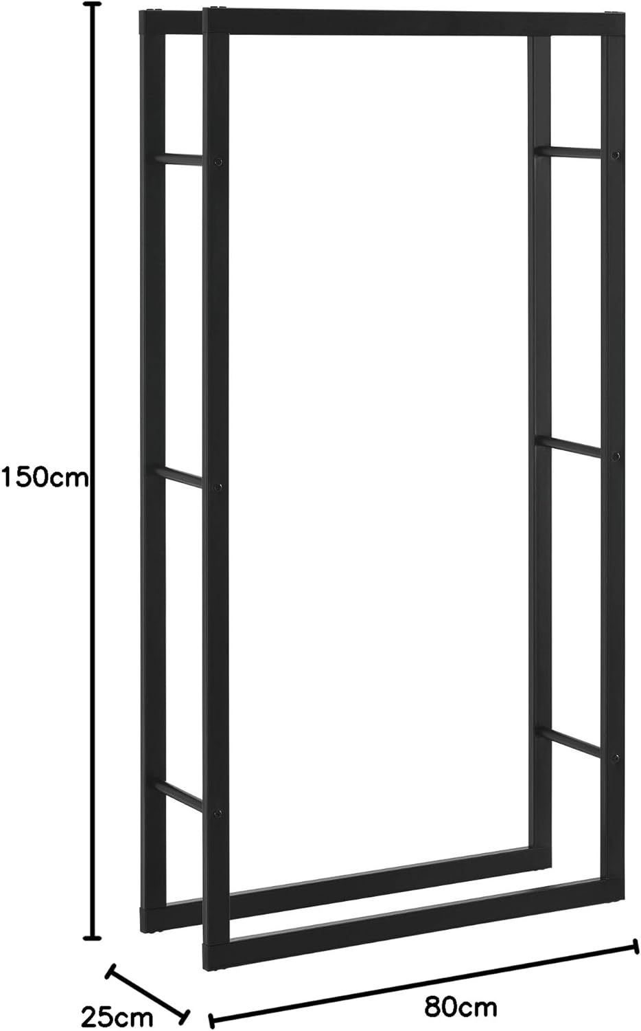 [en.casa] Kaminholzregal 80x150x25cm Brennholzregal Feuerholzregal Holzhalter Schwarz 80 x 150 x 25