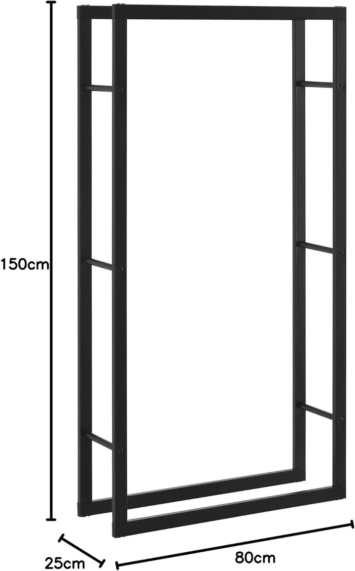 [en.casa] Kaminholzregal 80x150x25cm Brennholzregal Feuerholzregal Holzhalter Schwarz 80 x 150 x 25