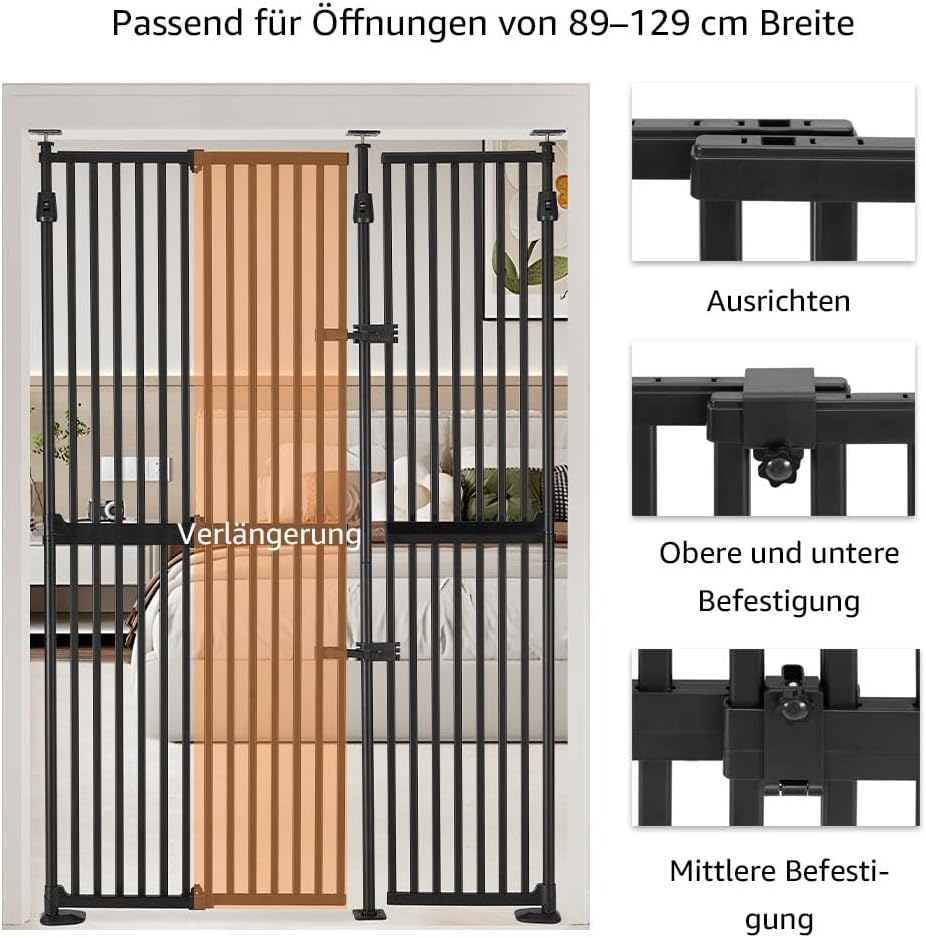 unipaws 190 cm extra hohes Katzengitter Tür, verstellbares Haustiertor mit engem Spalt, ausziehbar 1
