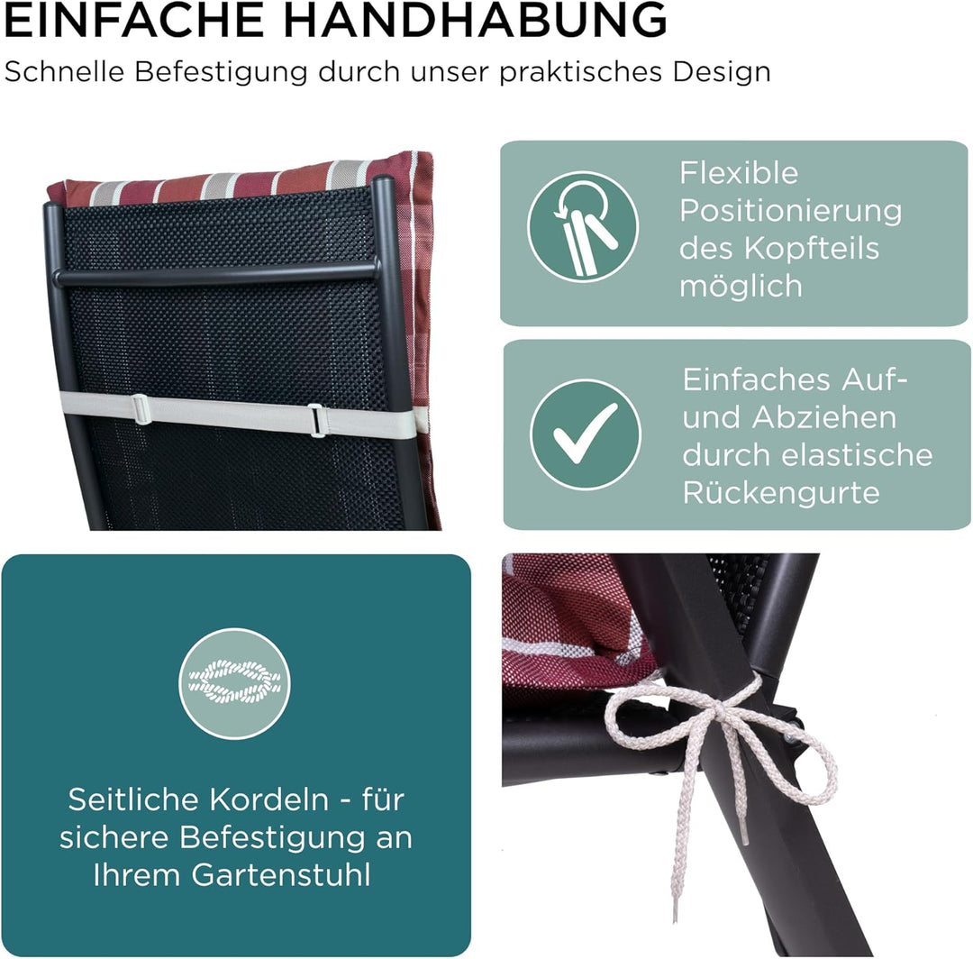 Gartenstuhlauflagen Hochlehner mit Kopfteil I Extra Dicke Sitzauflagen I Made in EU I Polsterauflage
