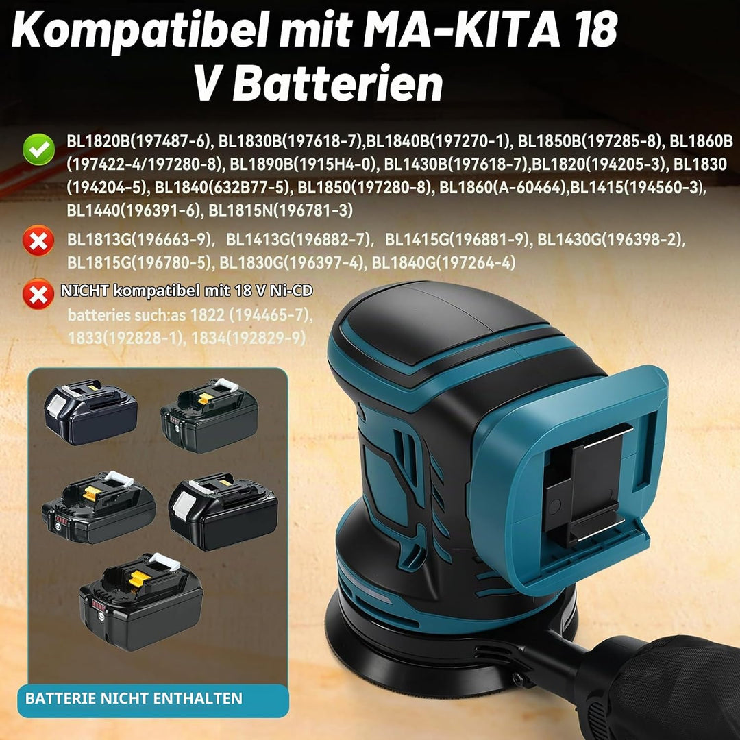 Bürstenloser Exzenterschleifer, kompatibel mit Makita 18V, 125 mm Brushelss Elektrischer Handschleif